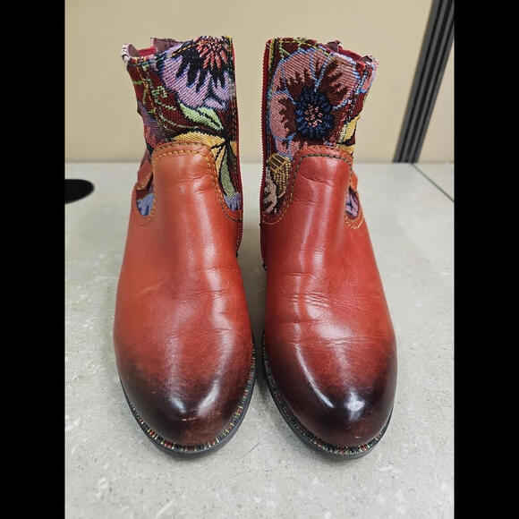 L'ARTISTE Spring Step Floral Red Zip Up Boots Size 36 - Picture 2 of 10